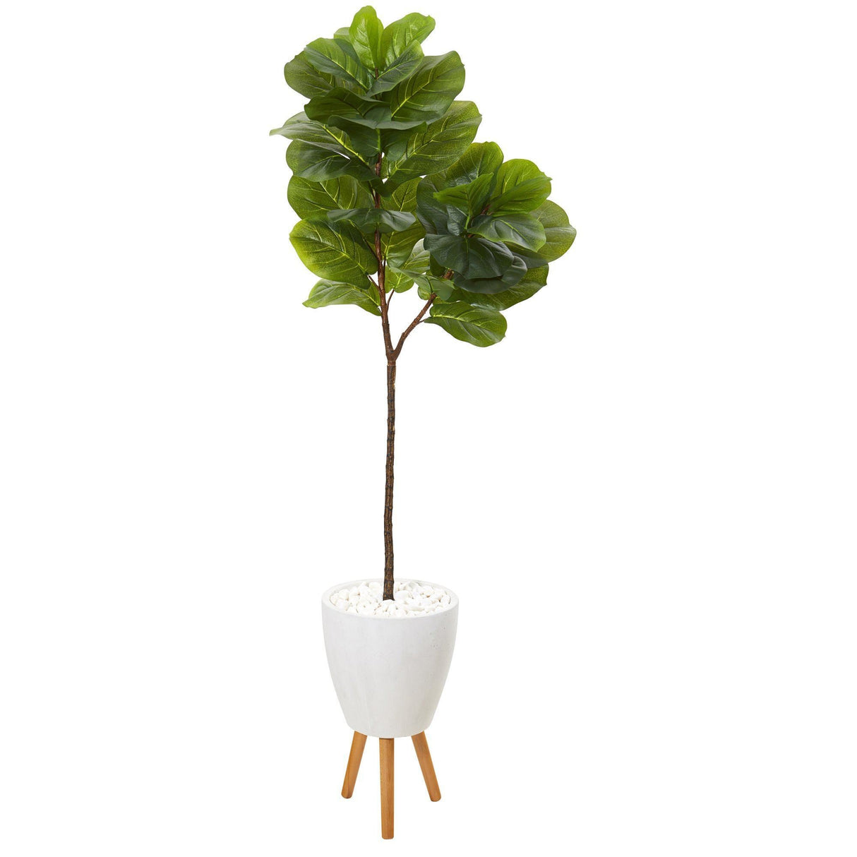 69” Fiddle Leaf Artificial Tree in White Planter with Stand by Nearly Natural