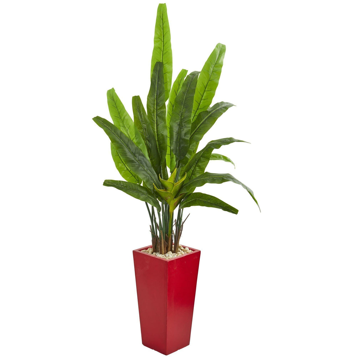 69” Travelers Palm Artificial Tree in Red Planter by Nearly Natural