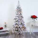 7’ Flocked Montana Down Swept Spruce Artificial Christmas Tree with Pinecones and 400 LED Lights by Nearly Natural