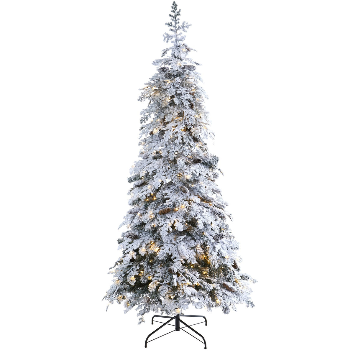 7’ Flocked Montana Down Swept Spruce Artificial Christmas Tree with Pinecones and 400 LED Lights by Nearly Natural