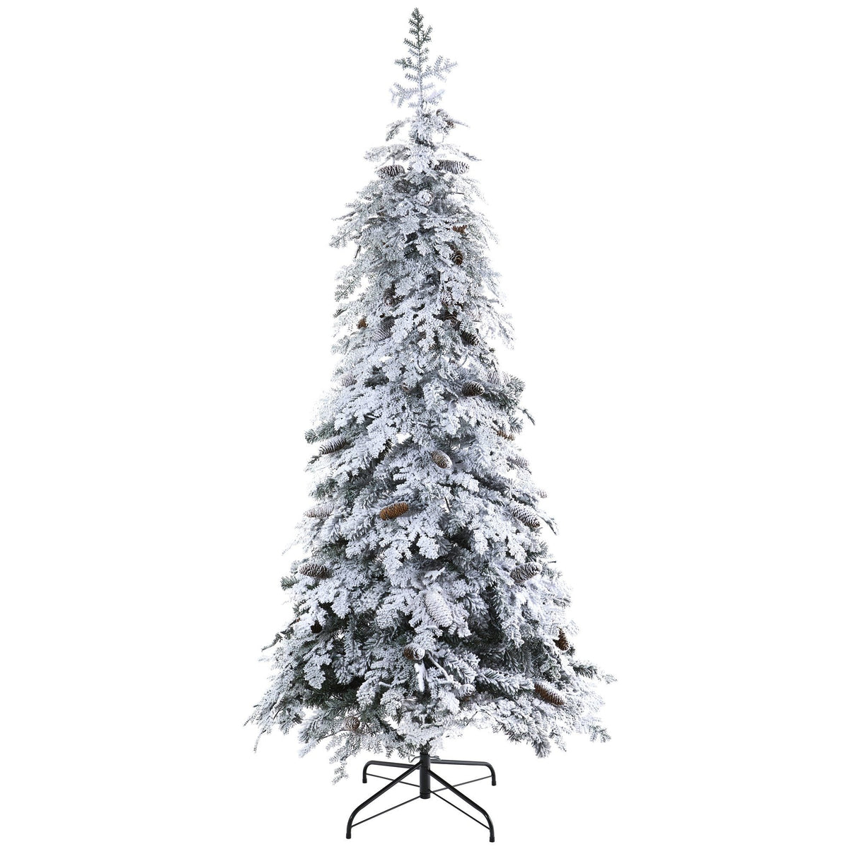 7’ Flocked Montana Down Swept Spruce Artificial Christmas Tree with Pinecones and 400 LED Lights by Nearly Natural