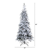 7’ Flocked Montana Down Swept Spruce Artificial Christmas Tree with Pinecones and 400 LED Lights by Nearly Natural