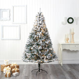 7' Flocked Rock Springs Spruce Artificial Christmas Tree with 350 Clear LED Lights and 800 Bendable Branches by Nearly Natural