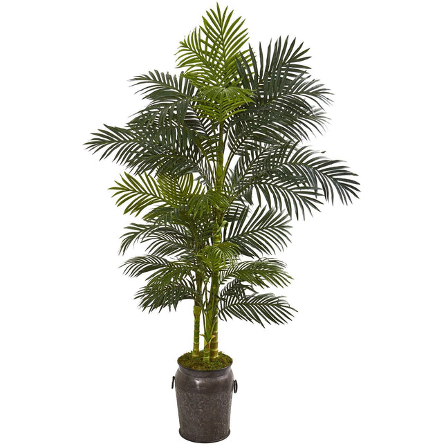 7’ Golden Cane Artificial Palm Tree in Decorative Planter by Nearly Natural