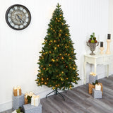 7’ Grand Teton Spruce Flat Back Artificial Christmas Tree with 220 Clear LED Lights and 953 Bendable Branches by Nearly Natural