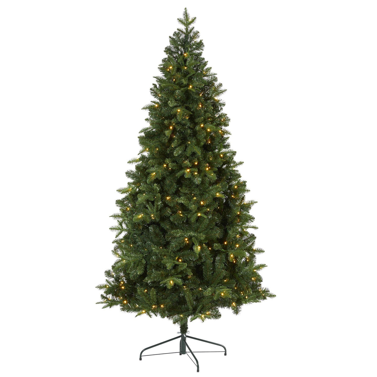 7’ Grand Teton Spruce Flat Back Artificial Christmas Tree with 220 Clear LED Lights and 953 Bendable Branches by Nearly Natural