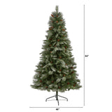 7’ Snowed French Alps Mountain Pine Artificial Christmas Tree with 833 Bendable Branches and Pine Cones by Nearly Natural