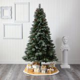 7’ Snowed French Alps Mountain Pine Artificial Christmas Tree with 833 Bendable Branches and Pine Cones by Nearly Natural