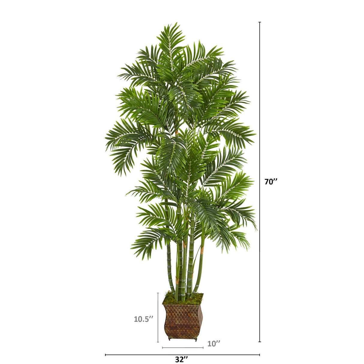 70” Areca Palm Artificial Tree in Metal Planter by Nearly Natural