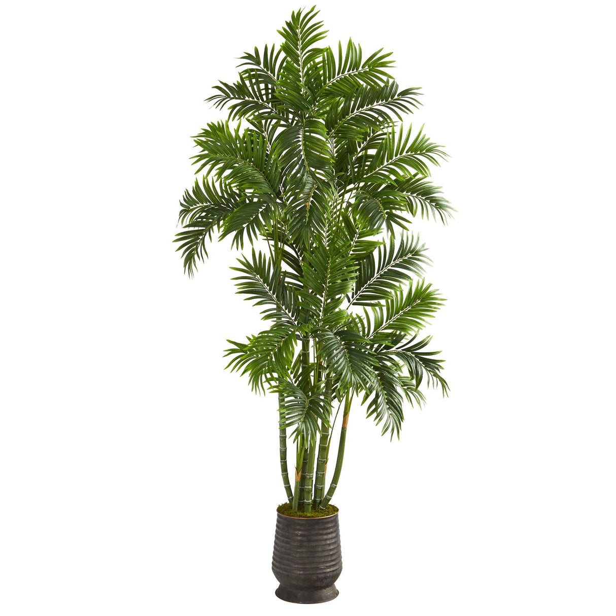 70” Areca Palm Artificial Tree in Ribbed Metal Planter by Nearly Natural