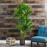 70” Areca Palm Artificial Tree in Ribbed Metal Planter by Nearly Natural