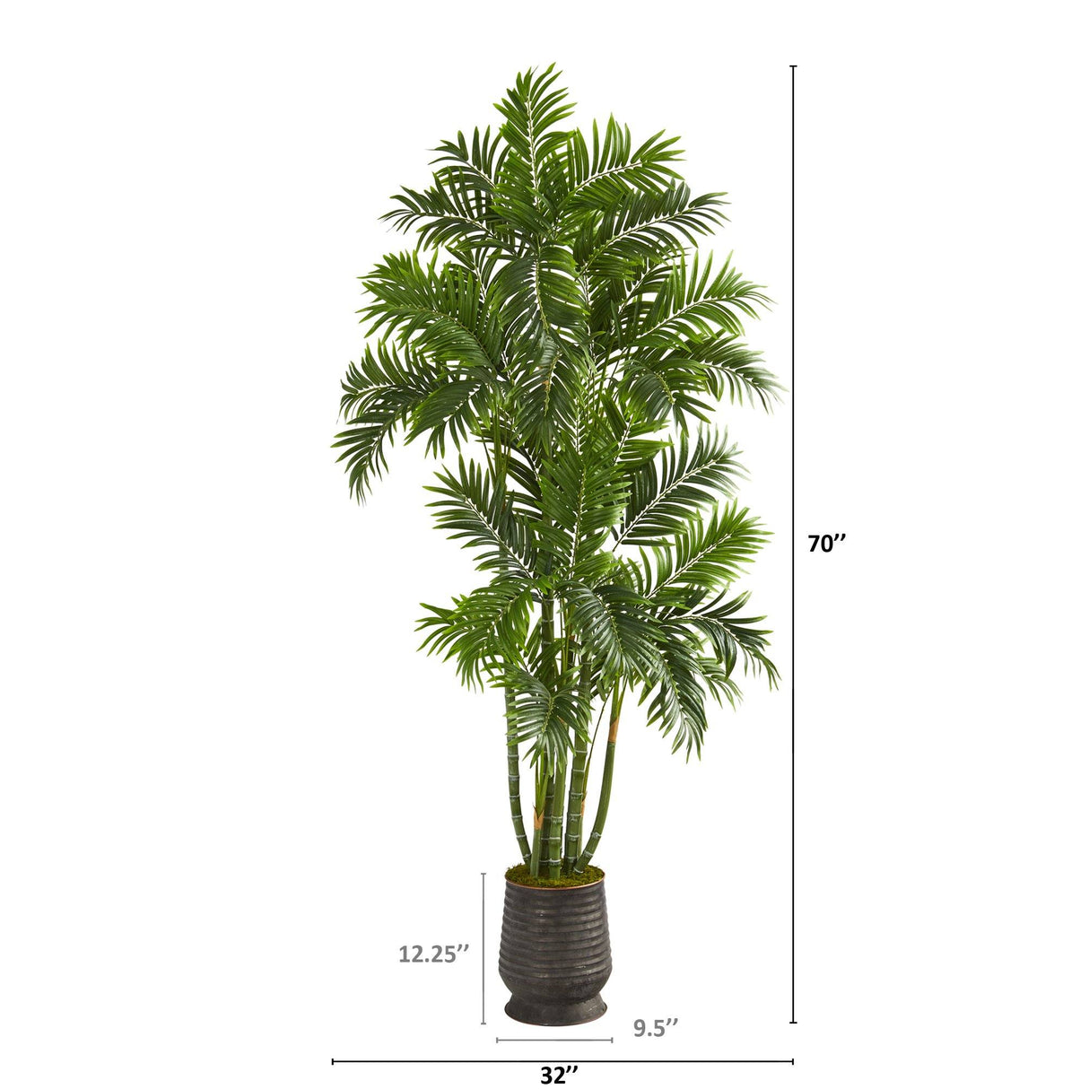 70” Areca Palm Artificial Tree in Ribbed Metal Planter by Nearly Natural