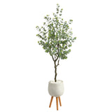 70” Eucalyptus Artificial Tree in White Planter with Stand by Nearly Natural