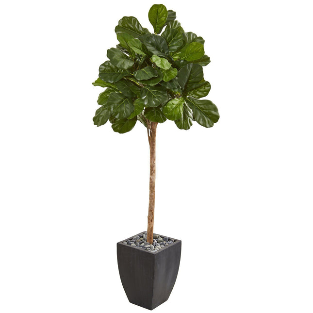 71” Fiddle Leaf Fig Artificial Tree in Black Planter by Nearly Natural