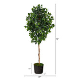 74” Ficus Artificial tree in Black Tin Planter by Nearly Natural