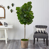 74” Fiddle leaf Fig Artificial Tree in Farmhouse Planter by Nearly Natural