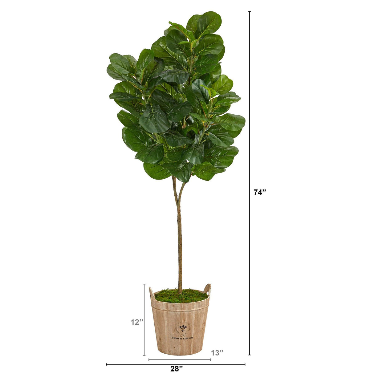 74” Fiddle leaf Fig Artificial Tree in Farmhouse Planter by Nearly Natural