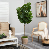 74” Fiddle leaf Fig Artificial Tree in Farmhouse Planter by Nearly Natural