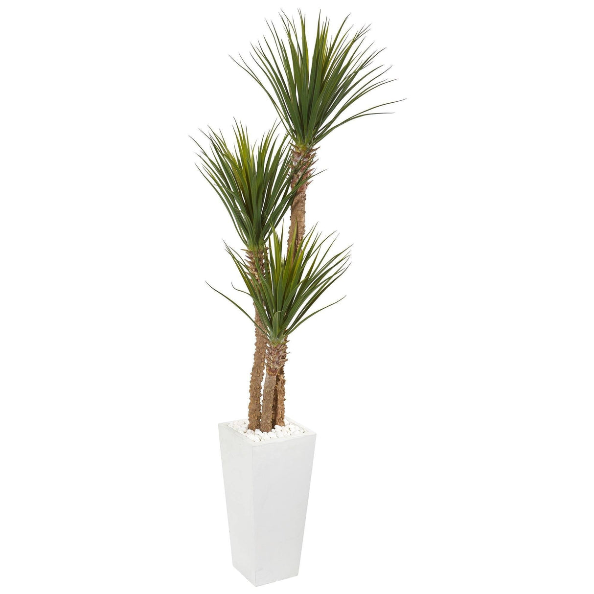 74” Yucca Artificial Tree in White Tower Planter by Nearly Natural