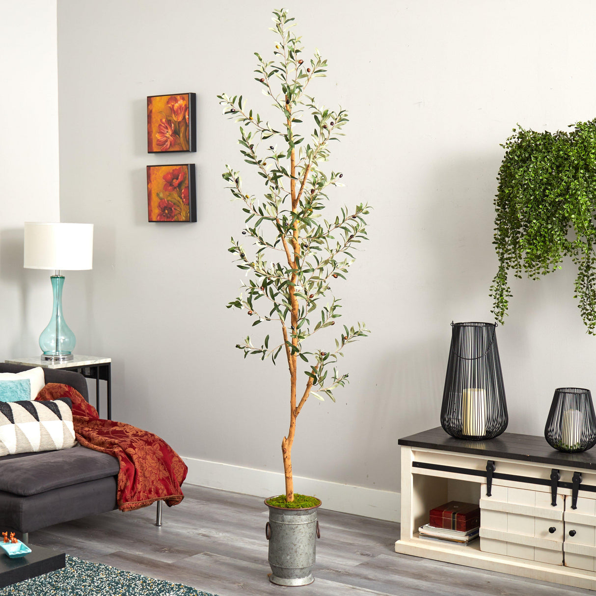 7.5’ Olive Artificial Tree in Decorative Planter by Nearly Natural