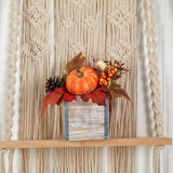 8” Fall Pumpkin, Gourd, Berries and Pinecones Artificial Autumn  Arrangement in Natural Washed Vase by Nearly Natural