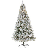 8' Flocked White River Mountain Pine Artificial Christmas Tree with Pinecones and 500 Clear LED Lights by Nearly Natural