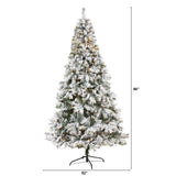 8' Flocked White River Mountain Pine Artificial Christmas Tree with Pinecones and 500 Clear LED Lights by Nearly Natural