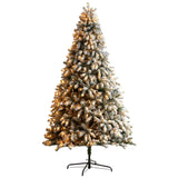 9’ Flocked South Carolina Spruce Christmas Tree with 850 Clear Lights and 2329 Bendable Branches by Nearly Natural