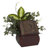 African Violet, Dieffenbachia & Ivy w/Chest Silk Plant by Nearly Natural