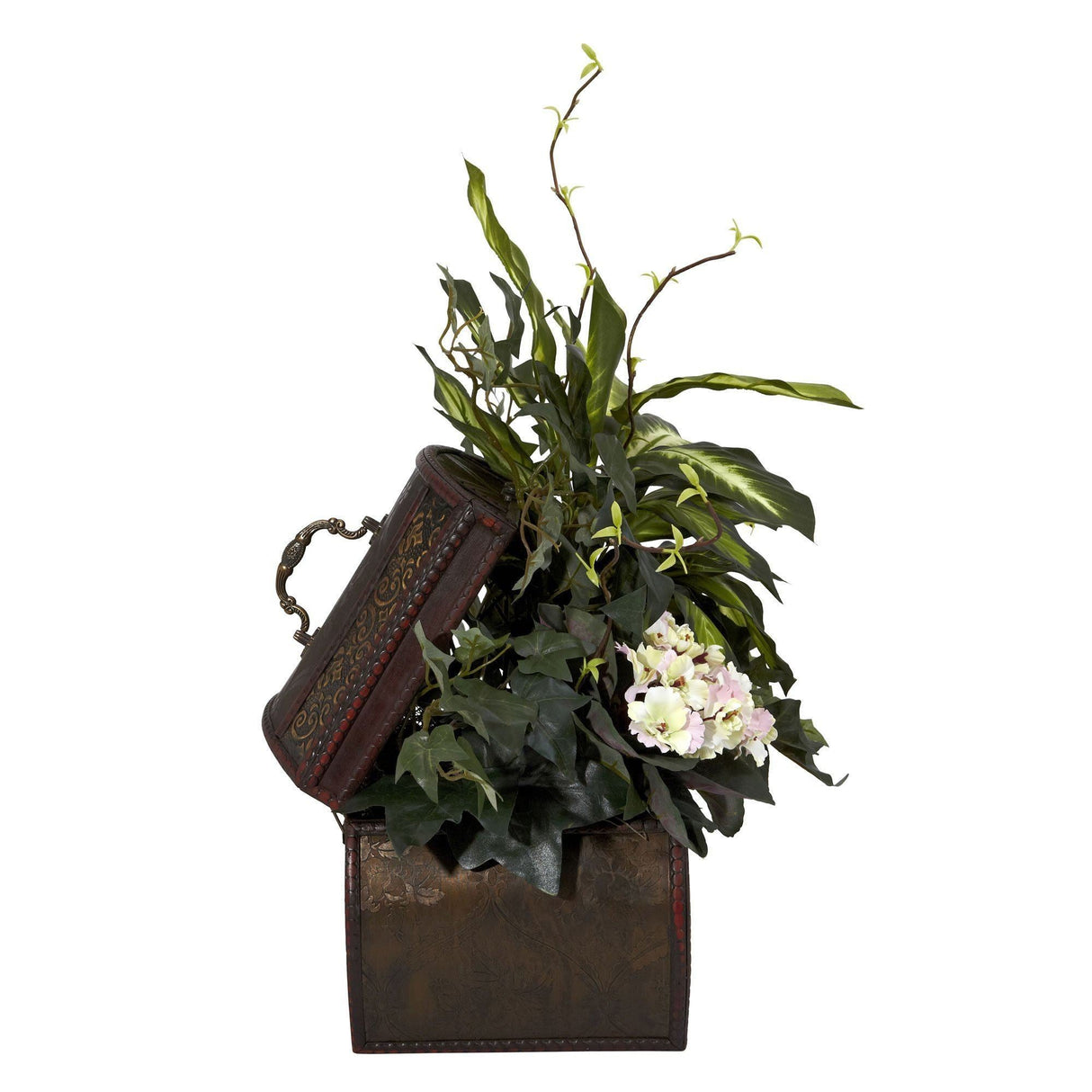 African Violet, Dieffenbachia & Ivy w/Chest Silk Plant by Nearly Natural