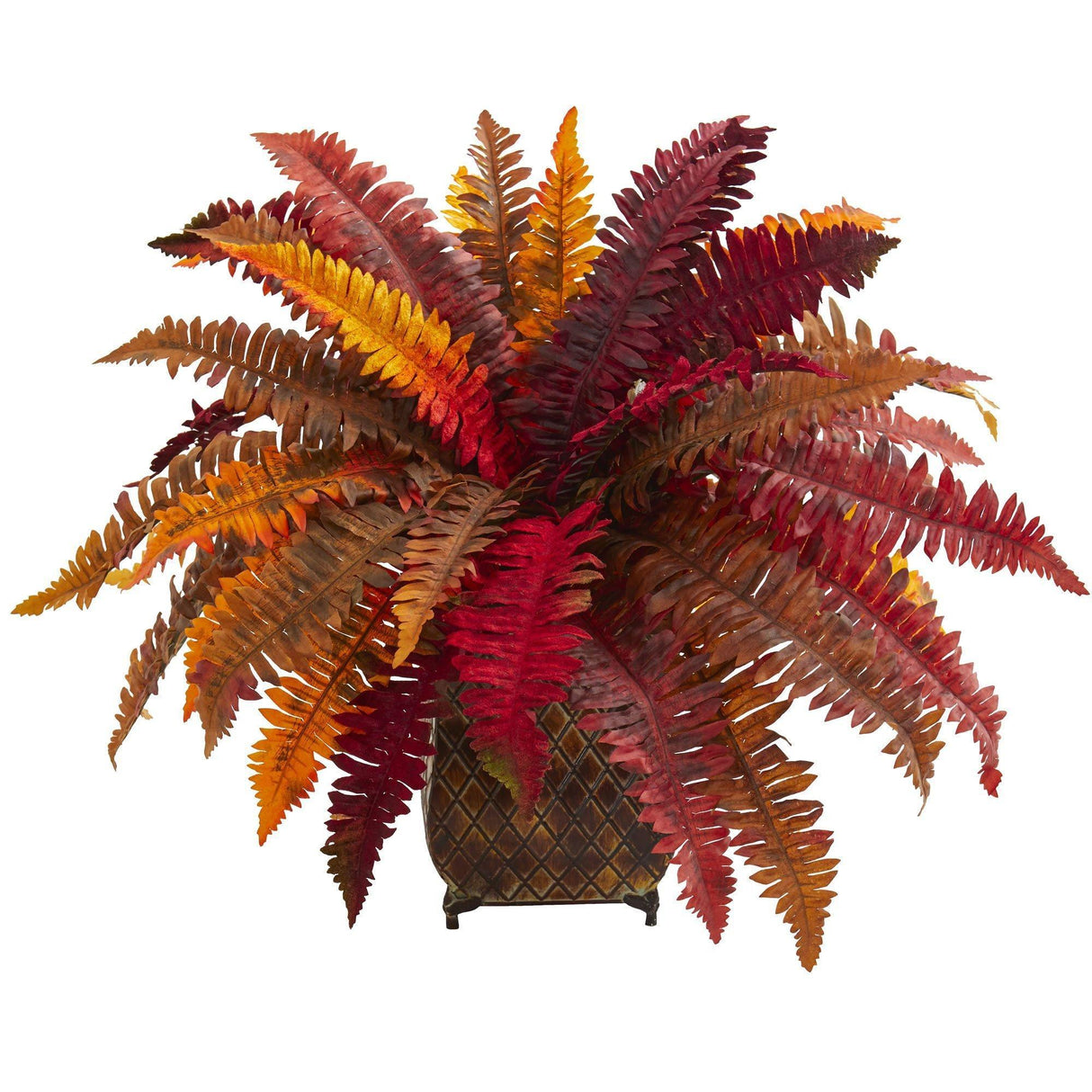 Autumn Boston Fern Artificial Plant in Metal Planter by Nearly Natural