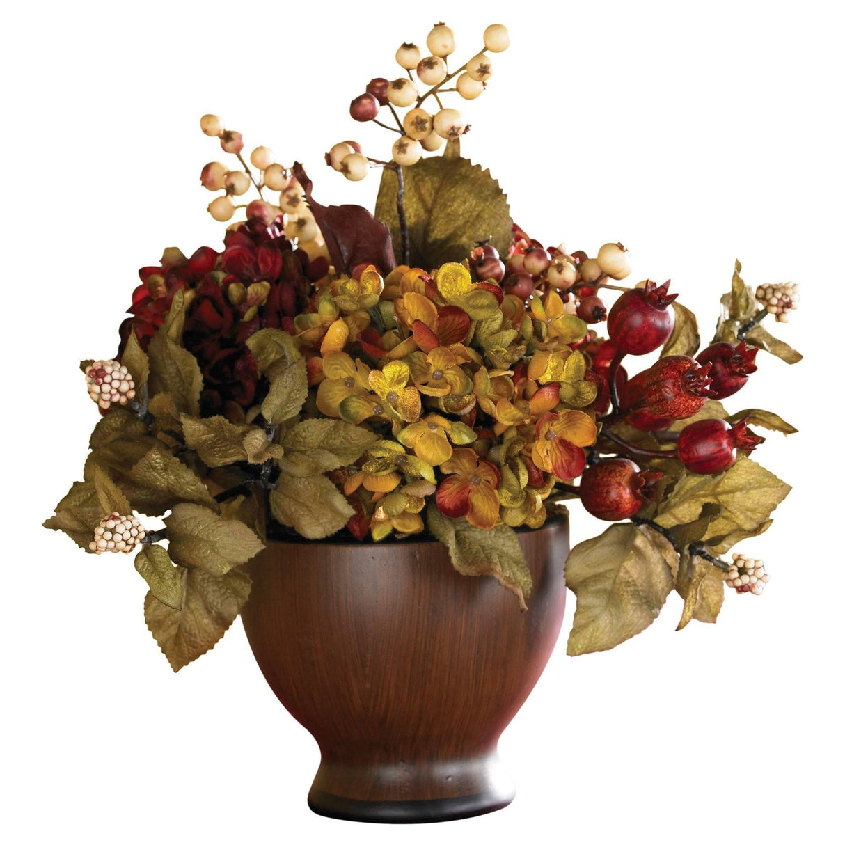 Autumn Hydrangea w/Round Vase by Nearly Natural