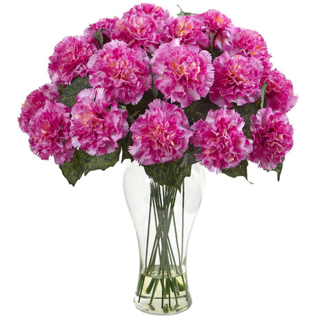 Blooming Carnation Arrangement w/Vase by Nearly Natural