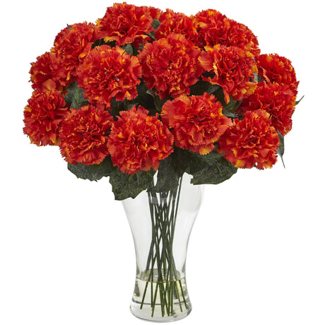 Blooming Carnation Arrangement w/Vase by Nearly Natural