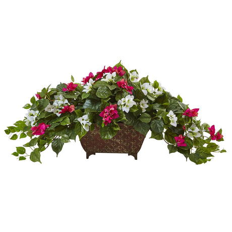 Bougainvillea in Metal Planter by Nearly Natural