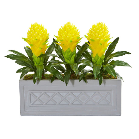 Bromeliad Artificial Plant in Stone Planter by Nearly Natural