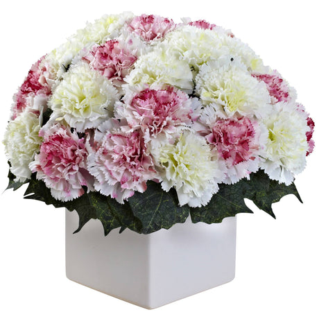 Carnation Arrangement w/Vase by Nearly Natural