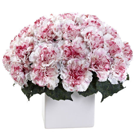 Carnation Arrangement w/Vase by Nearly Natural