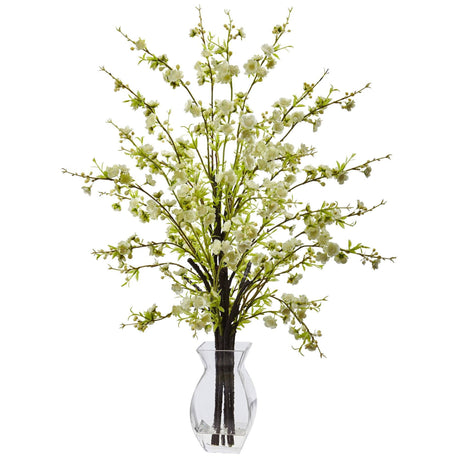 Cherry Blossom in Glass Vase by Nearly Natural