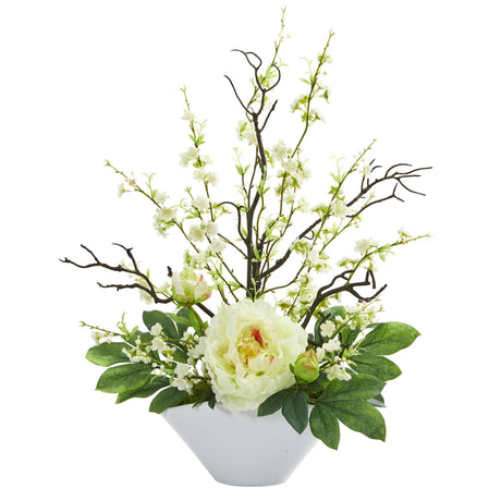 Cherry Blossom & Peony Artificial Arrangement by Nearly Natural