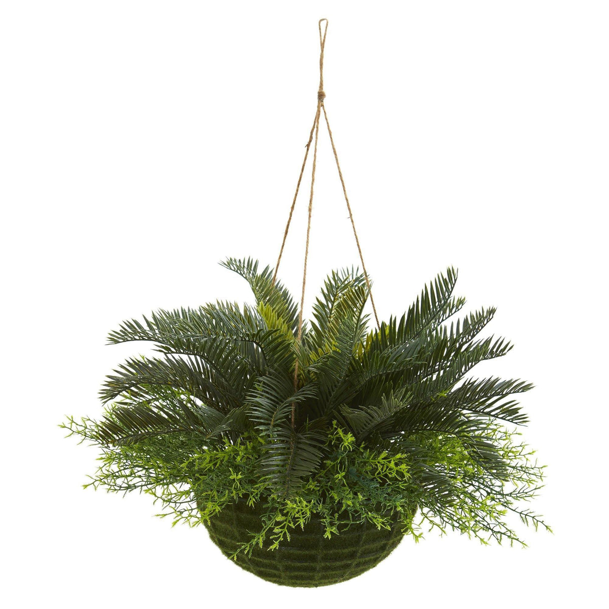 Cycas Artificial Plant in Mossy Hanging Basket (Indoor/Outdoor) by Nearly Natural