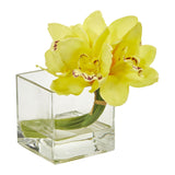 Cymbidium Orchid Artificial Arrangement in Glass Vase (Set of 2) by Nearly Natural