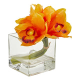 Cymbidium Orchid Artificial Arrangement in Glass Vase (Set of 2) by Nearly Natural