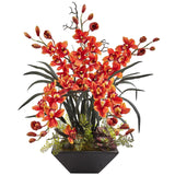 Cymbidium Orchid with Black Vase by Nearly Natural