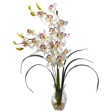 Cymbidium Orchid w/Vase Arrangement by Nearly Natural