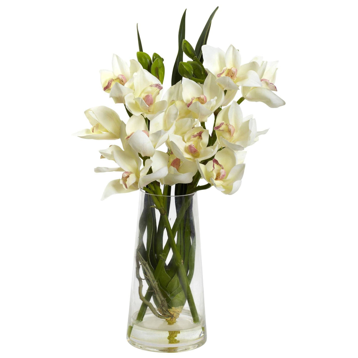 Cymbidium Orchid w/Vase by Nearly Natural