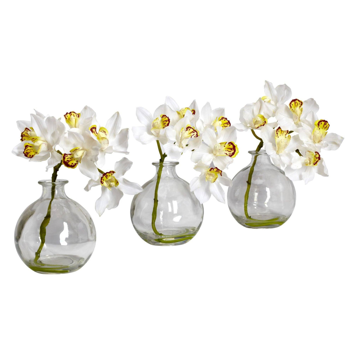 Cymbidium w/Vase  Silk Flower Arrangement (Set of 3) by Nearly Natural