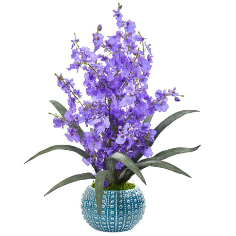 Dancing Lady Orchid Artificial Arrangement in Blue Vase by Nearly Natural