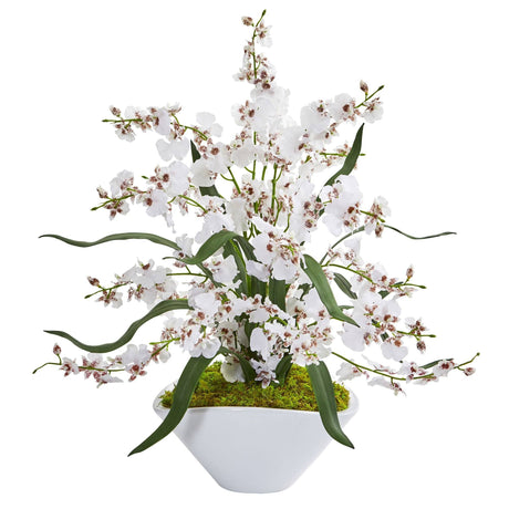 Dancing Lady Orchid Artificial Arrangement in White Vase by Nearly Natural