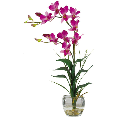 Dendrobium w/Glass Vase Silk Flower Arrangement by Nearly Natural